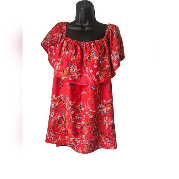 No Brand Women's Size , XL Red Ruffled Cap Sleeve Blouse - Picture 1 of 7